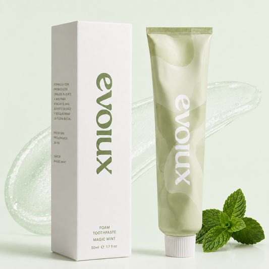 EVOLUX™ – Pasta Dental Anti Mal Aliento Sin Flúor | Blanqueado Natural Progresivo
